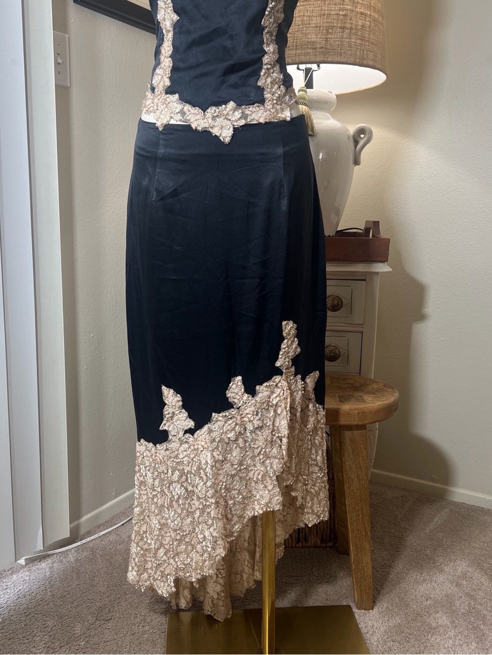 Cache Black and Champagne Silk Lace Beaded Set - Picture 3 of 8